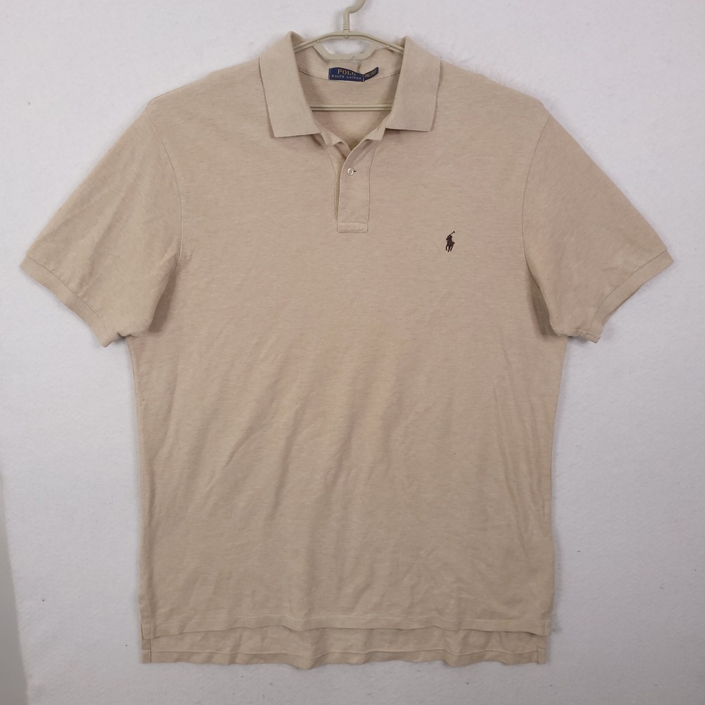 Polo Ralph Lauren Polo Shirt Mens 2XLT Tan Beige Short Sleeve Cotton Pique Pony